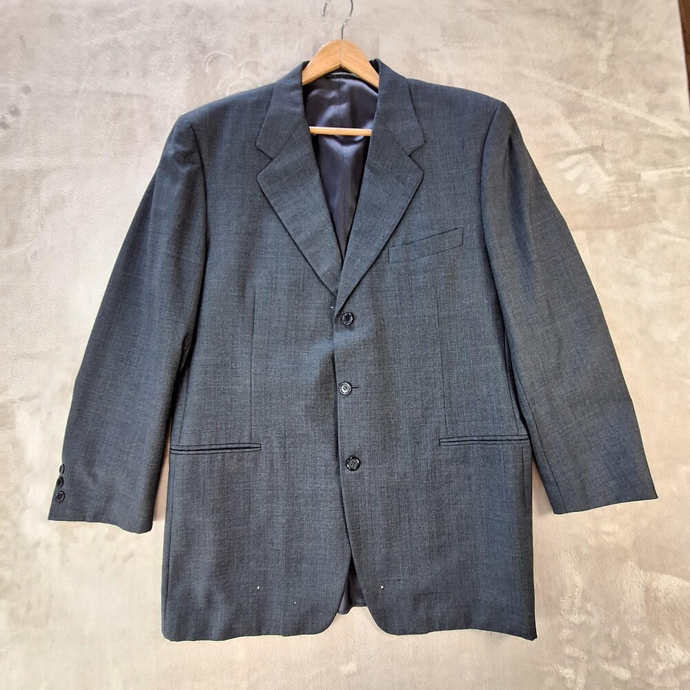 Canali Suit Jacket Mens 46 Gray Wool Check Ventless 3 Button Bloomingdales Italy